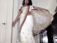 Indian Dhabi in Saree getting Naked and Plays with Hairy Cunt
